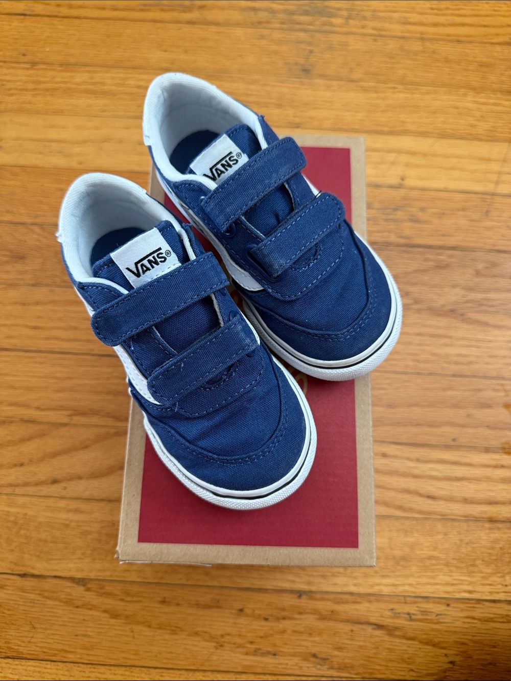 Vans Kids Navy Blue and White Velcro Sneakers